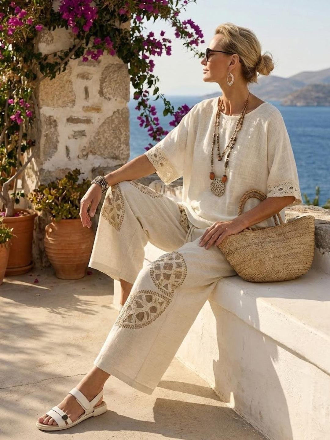 Conjunto de camiseta a rayas y pantalones de pierna ancha