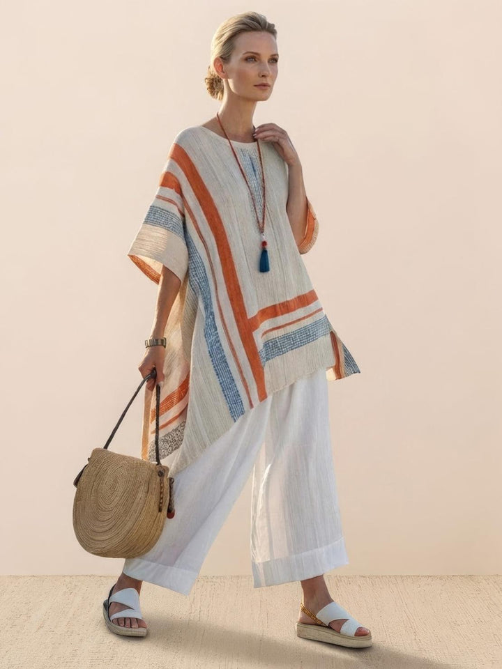 Conjunto de camiseta a rayas y pantalones de pierna ancha