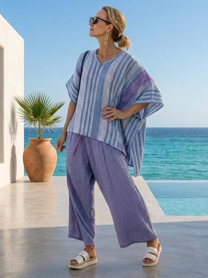 Conjunto de camiseta a rayas y pantalones de pierna ancha