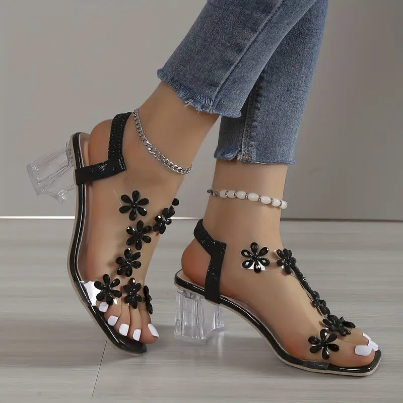 Rhinestone Block Heel Sandals