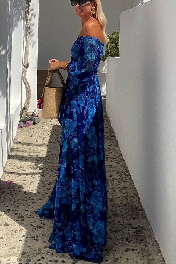 Floral Off-Shoulder Maxi Dress for Evening Weddings