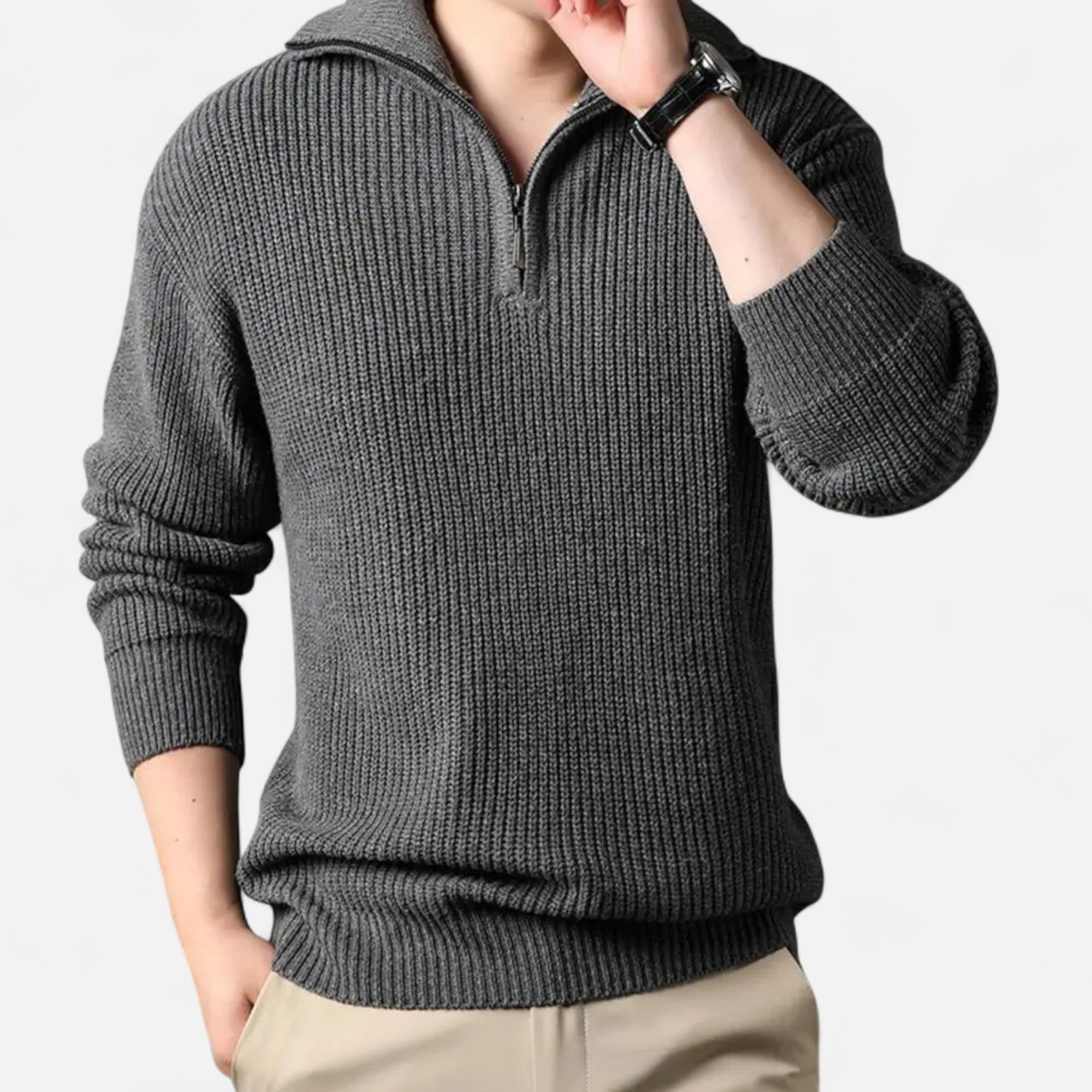 Maglione da uomo in misto lana con mezza cerniera