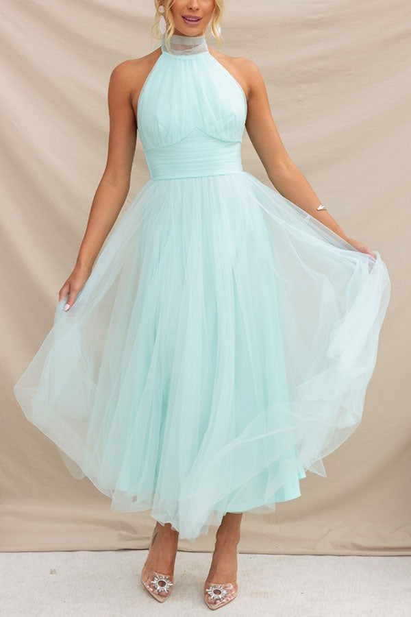 Vestido Maxi de Tul para Ocasiones con Capas Románticas