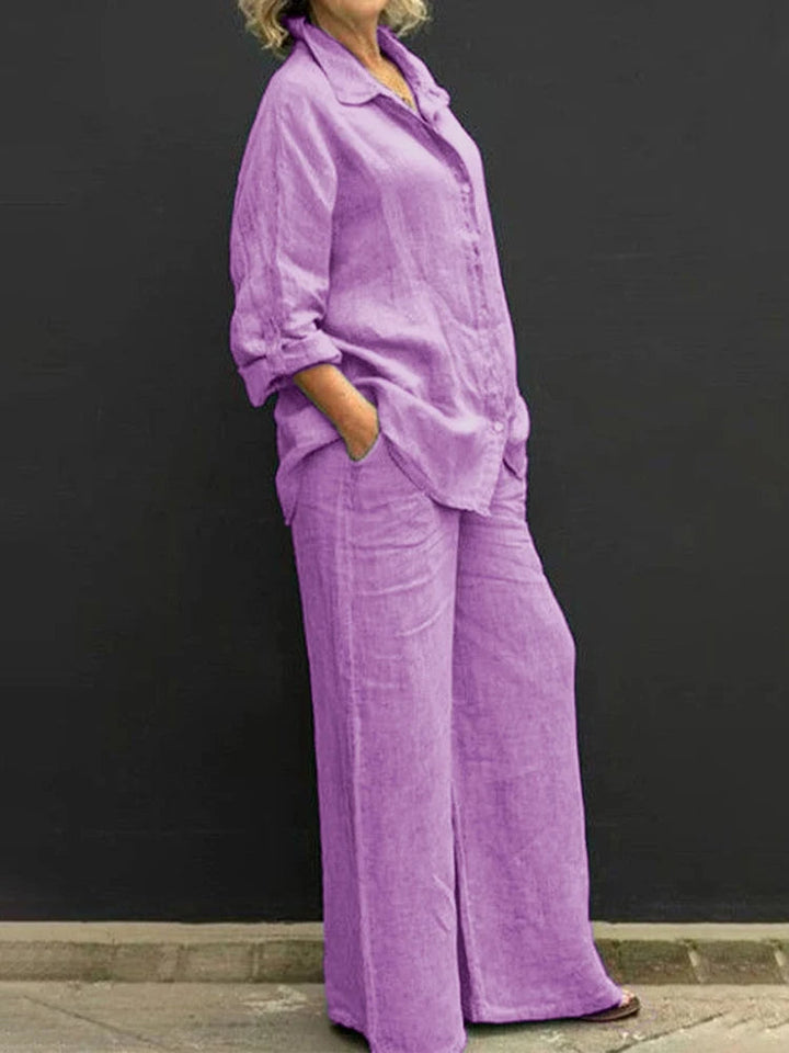 Conjunto de camisa de manga larga y pantalones de pierna ancha
