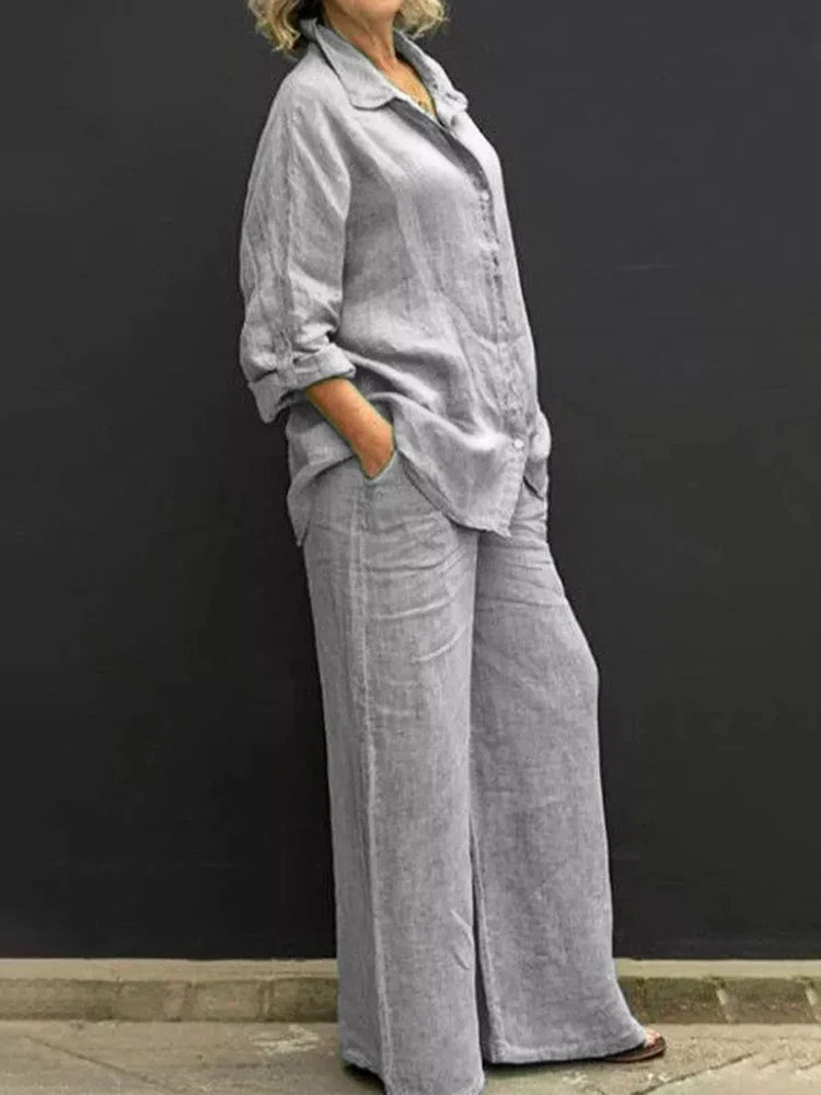 Conjunto de camisa de manga larga y pantalones de pierna ancha
