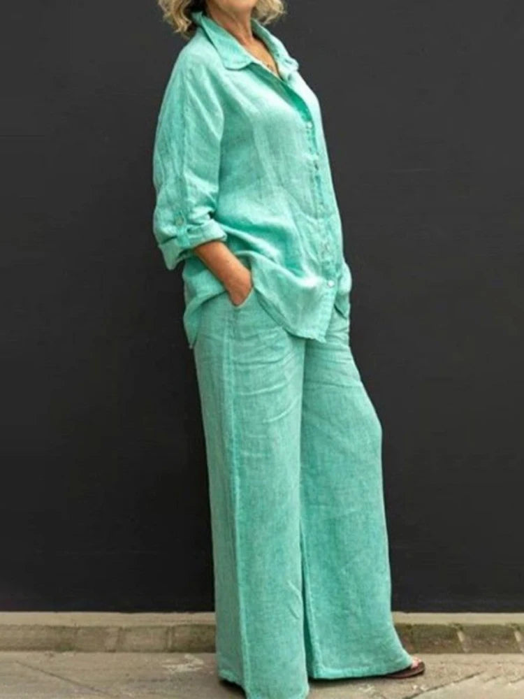 Conjunto de camisa de manga larga y pantalones de pierna ancha
