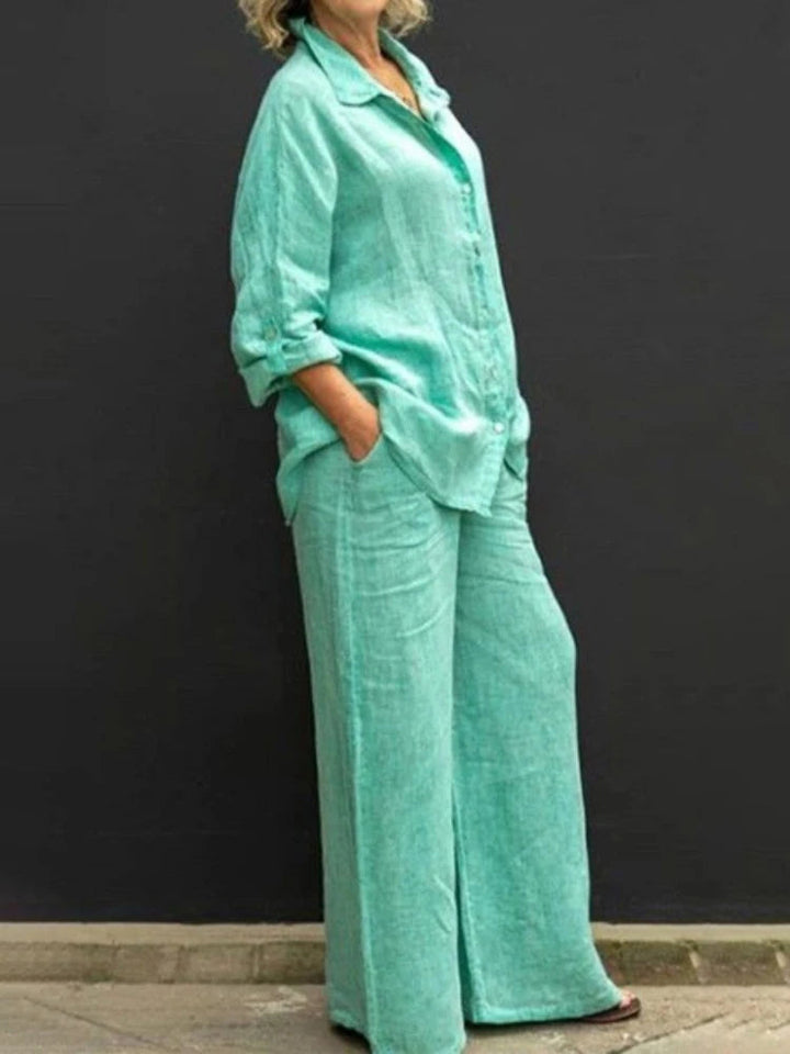 Conjunto de camisa de manga larga y pantalones de pierna ancha