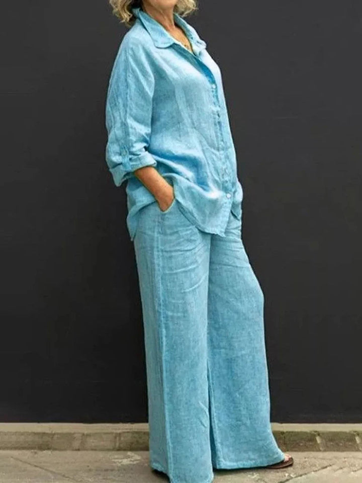 Conjunto de camisa de manga larga y pantalones de pierna ancha
