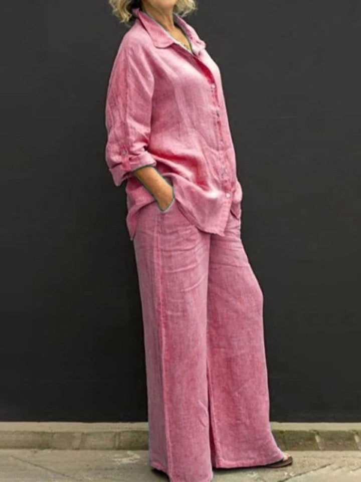 Conjunto de camisa de manga larga y pantalones de pierna ancha