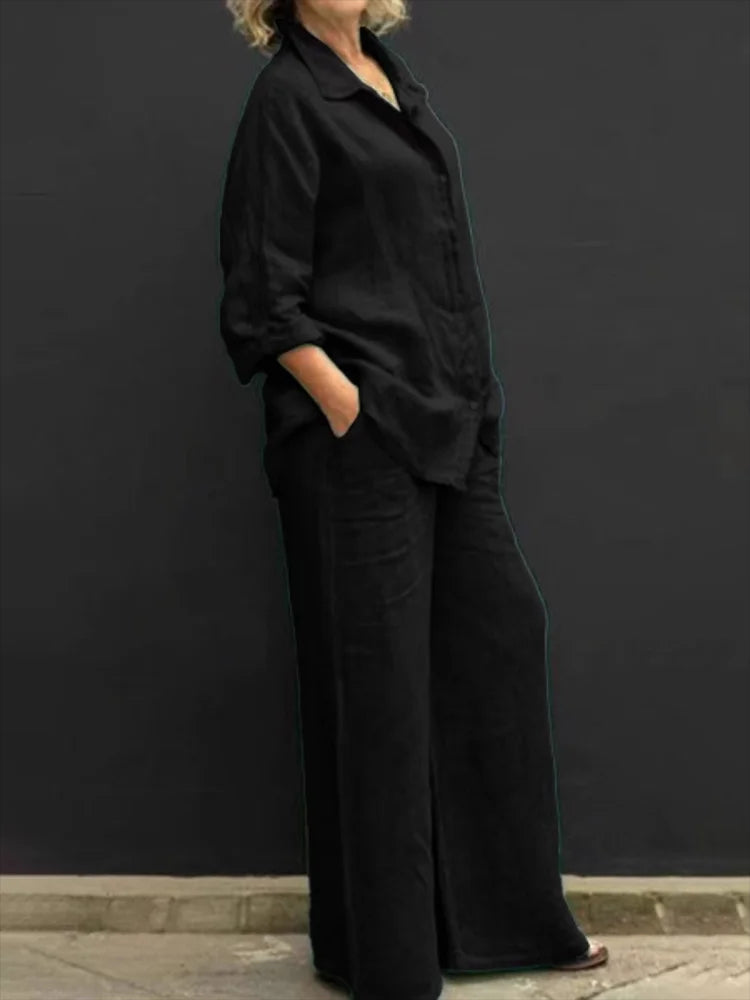 Conjunto de camisa de manga larga y pantalones de pierna ancha