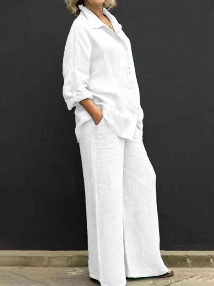 Conjunto de camisa de manga larga y pantalones de pierna ancha