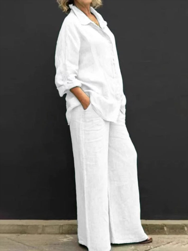 Conjunto de camisa de manga larga y pantalones de pierna ancha