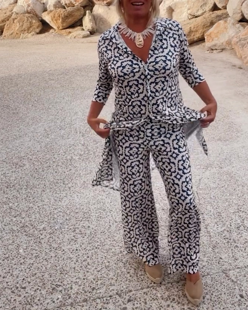 Conjunto de blusa estampada y pantalones
