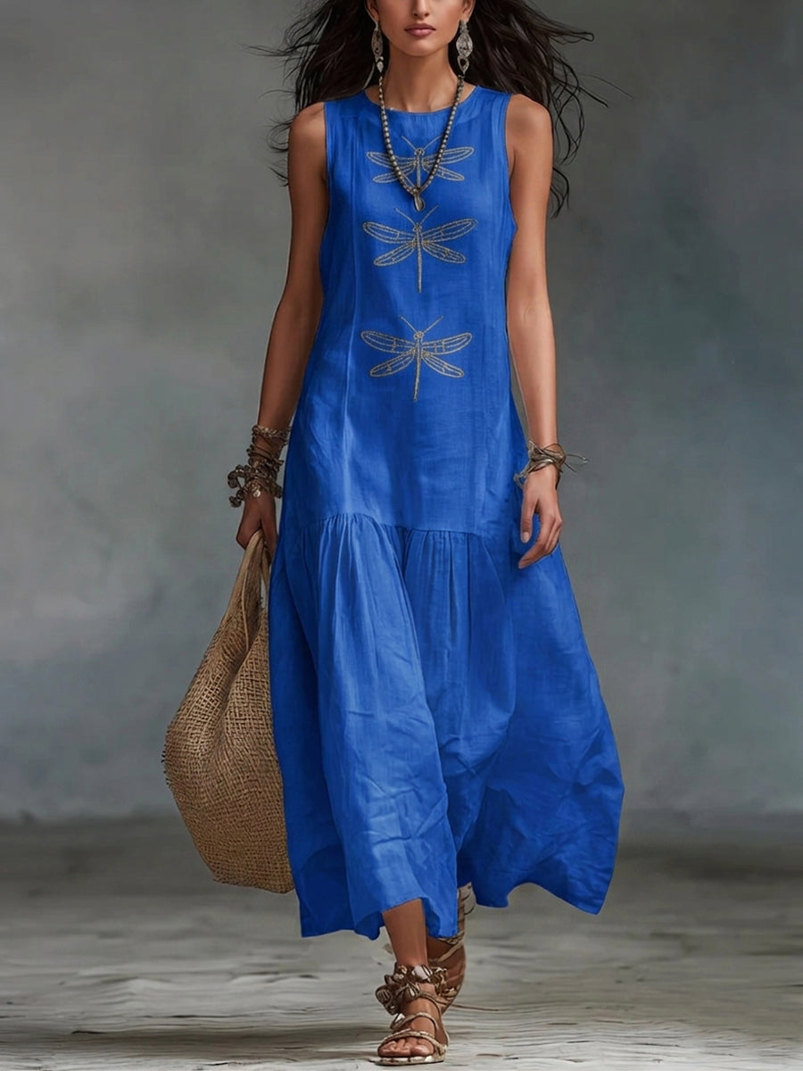 Vestido maxi sin mangas de algodón y lino