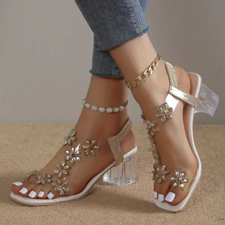 Rhinestone Block Heel Sandals
