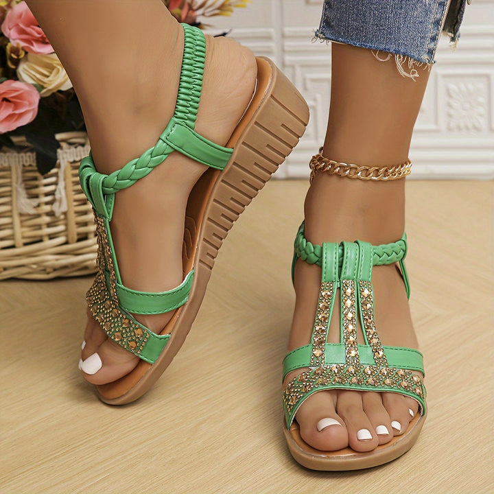 Rhinestone Woven Comfort Sandals
