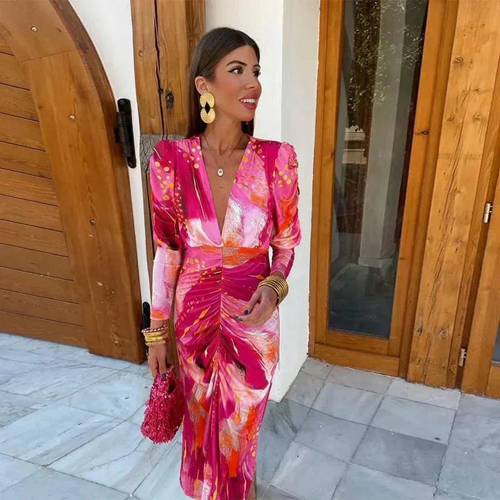Vestido largo envolvente elegante para invitadas de boda