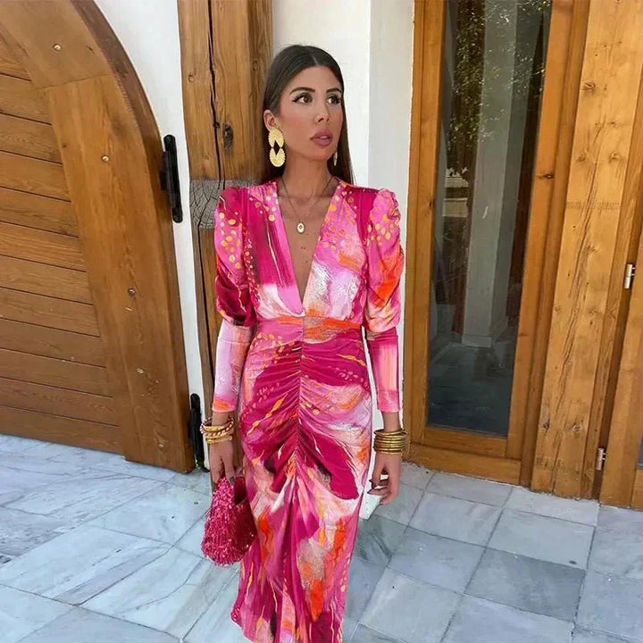 Vestido largo envolvente elegante para invitadas de boda