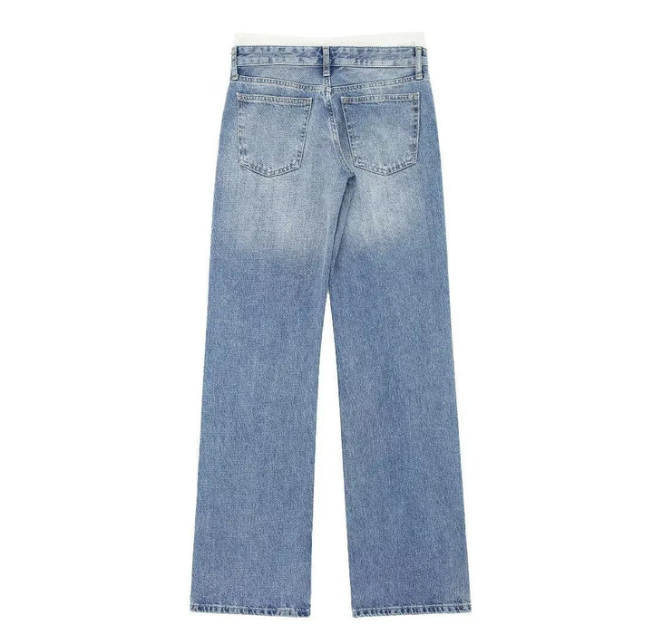 Women's Retro Practical Sleek Mid Waist Straight Leg Jeans