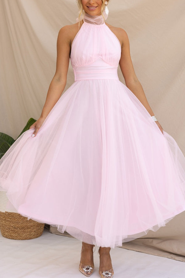 Vestido Maxi de Tul para Ocasiones con Capas Románticas