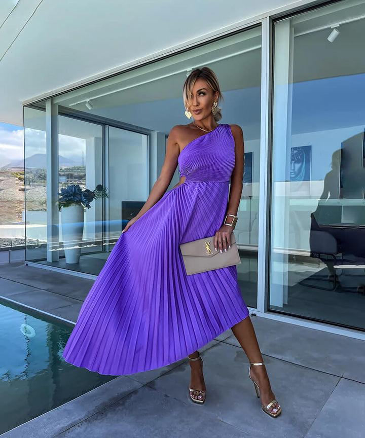 Vestido midi asimétrico de un solo hombro para invitadas de boda