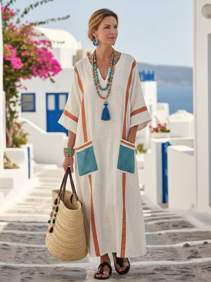 Vestido largo maxi con escote en V y bolsillo