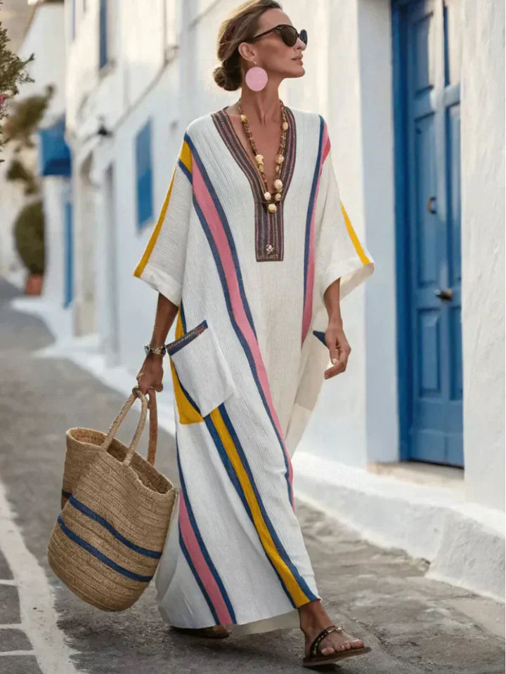 Vestido largo maxi con escote en V y bolsillo