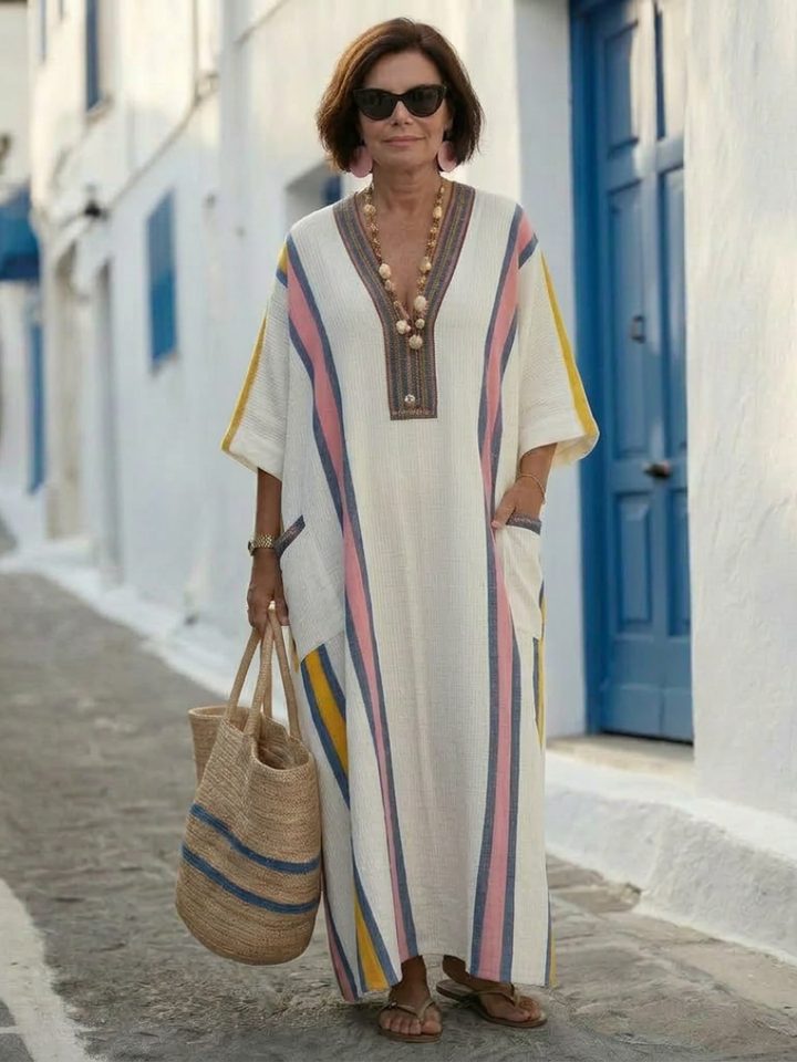 Vestido largo maxi con escote en V y bolsillo