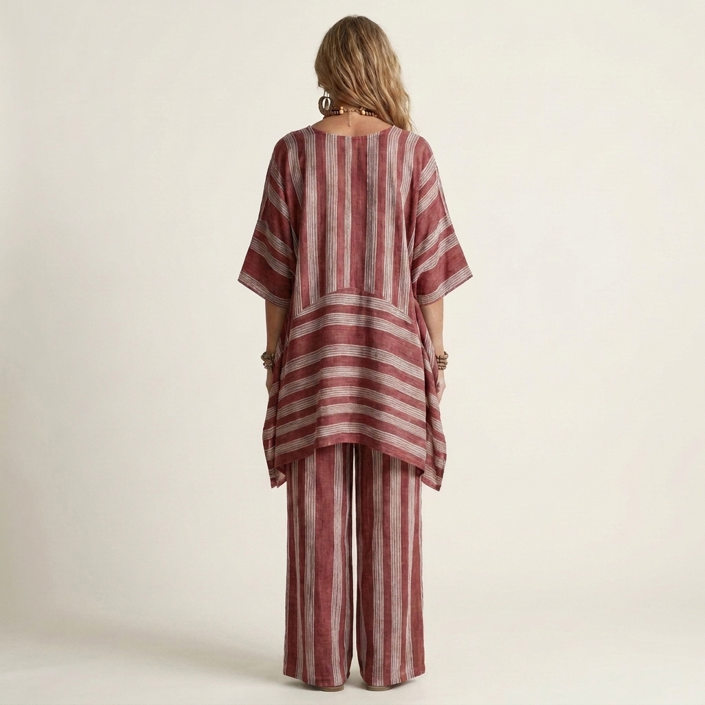 Conjunto de dos piezas de algodón y lino a rayas