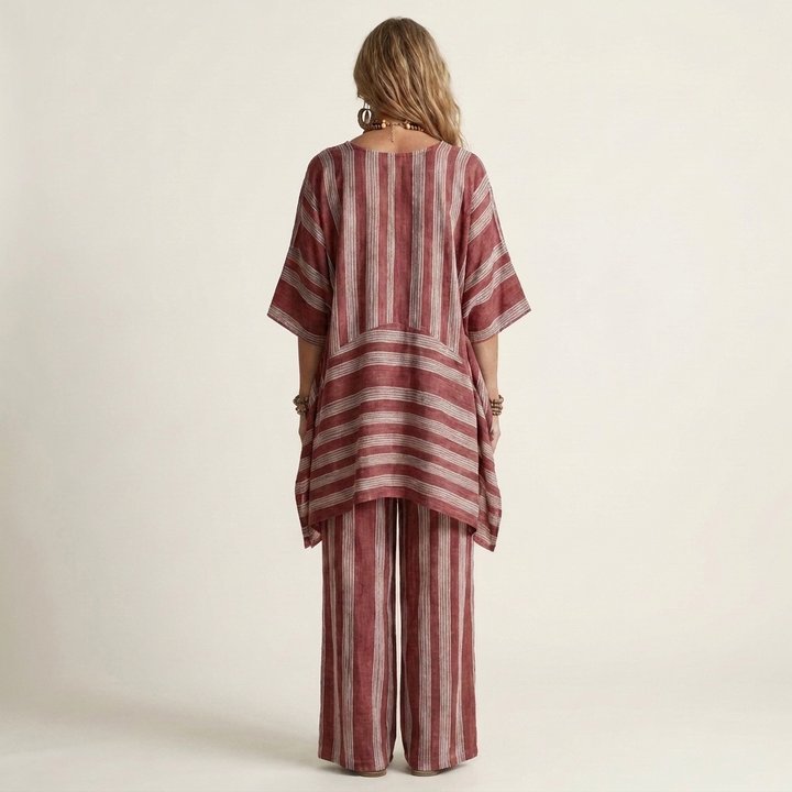 Conjunto de dos piezas de algodón y lino a rayas