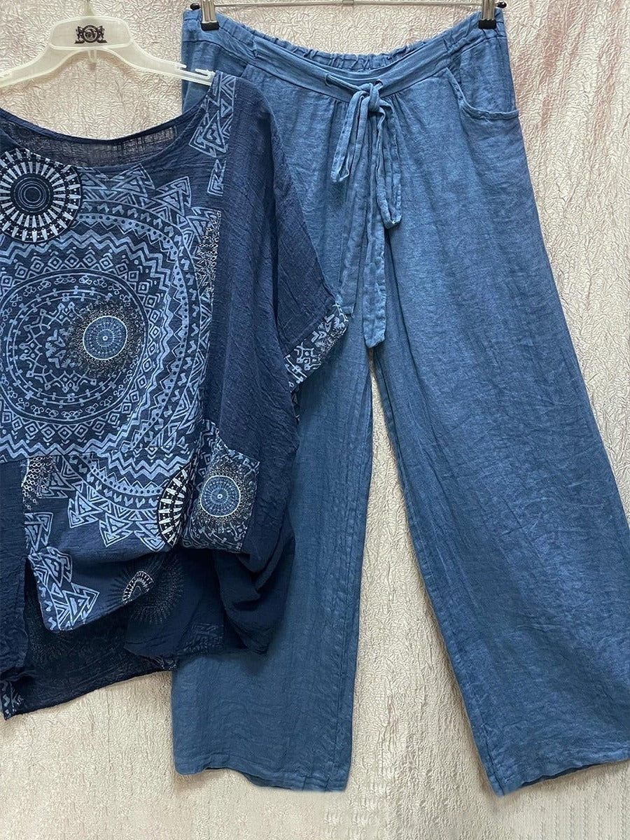 Conjunto de Pantalones de Pierna Ancha con Estampado de Mandala
