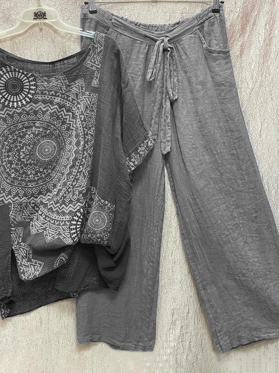 Conjunto de Pantalones de Pierna Ancha con Estampado de Mandala