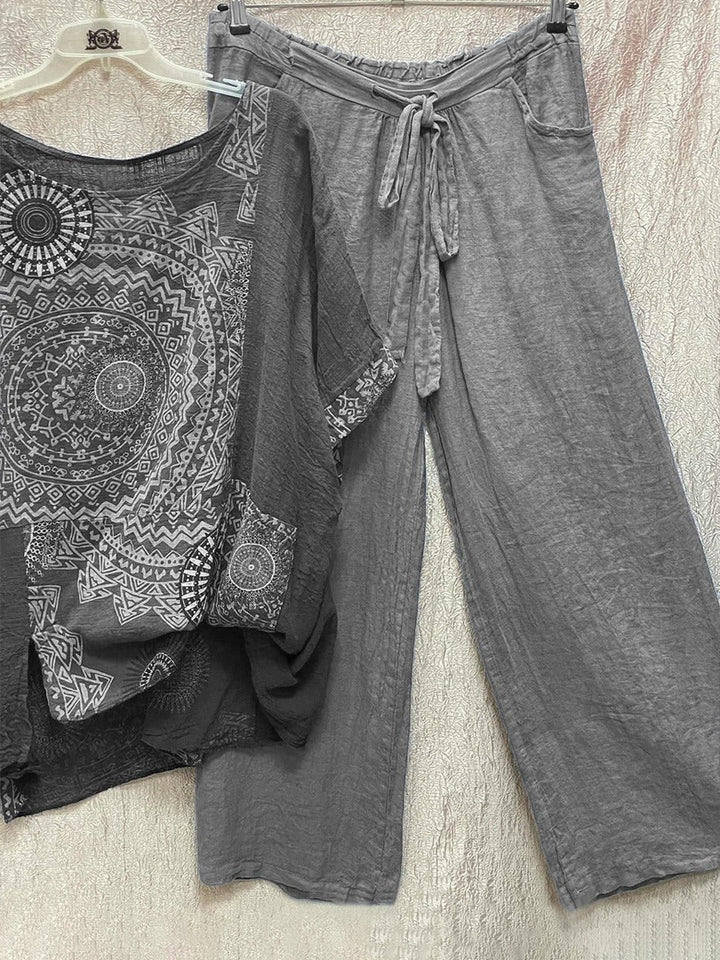Conjunto de Pantalones de Pierna Ancha con Estampado de Mandala