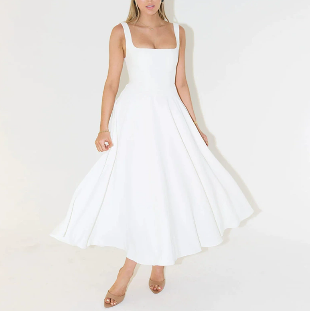 Timeless Classic Square Neck Bloom Midi Dress for Women