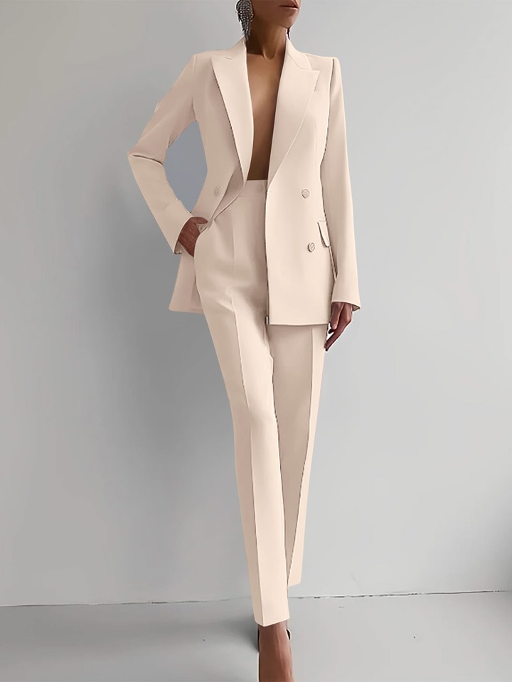 Double Breasted Slim Pants Suit Set