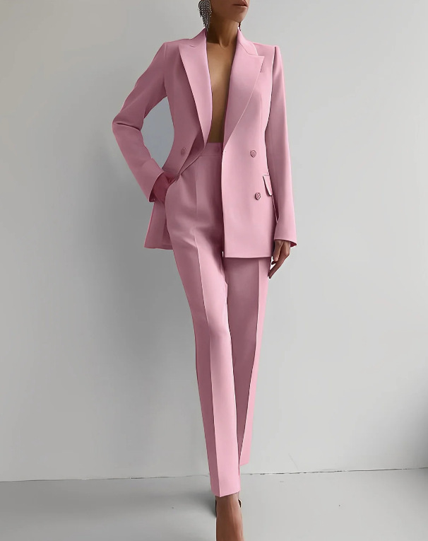 Double Breasted Slim Pants Suit Set