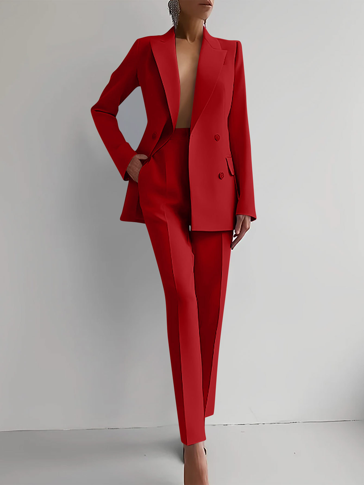 Double Breasted Slim Pants Suit Set