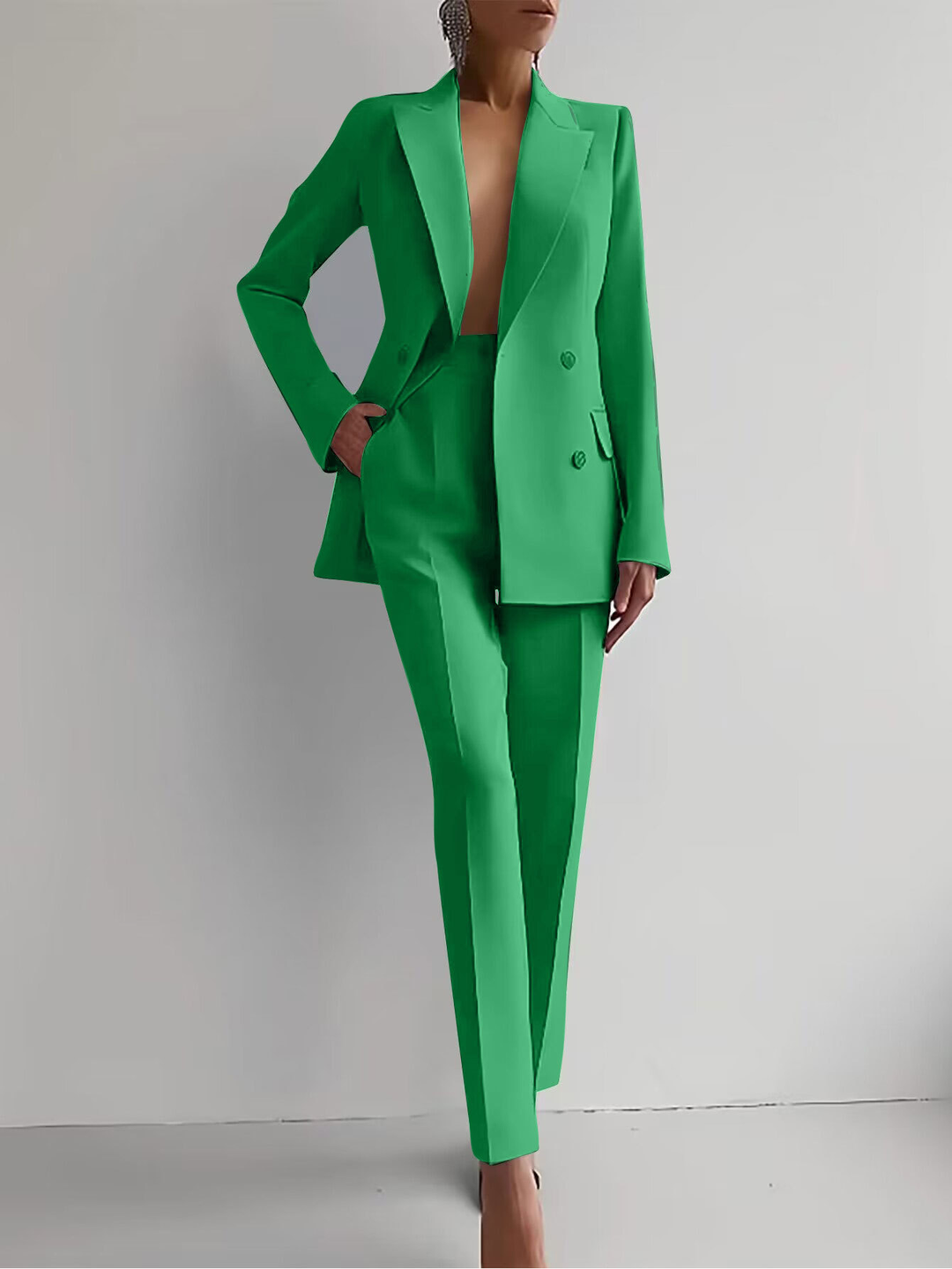 Double Breasted Slim Pants Suit Set