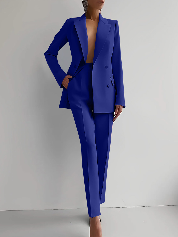 Double Breasted Slim Pants Suit Set