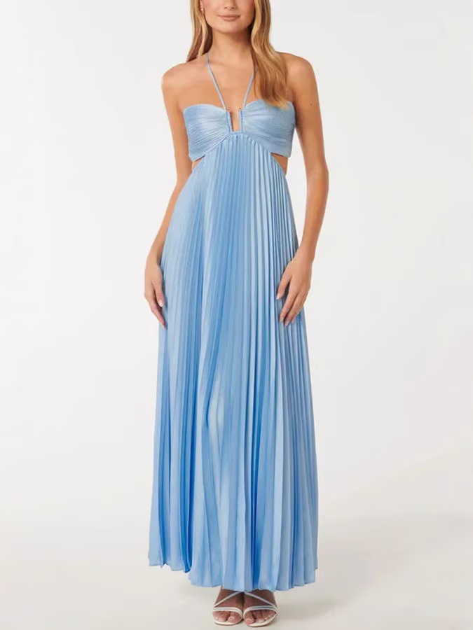 Vestido largo de cuello halter para bodas nocturnas