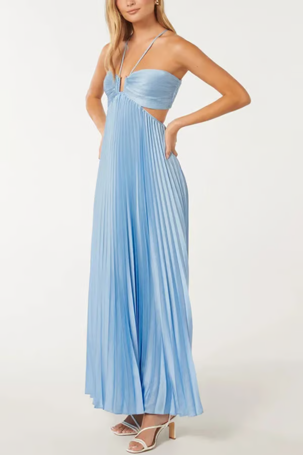 Vestido largo de cuello halter para bodas nocturnas