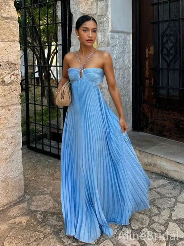 Vestido largo de cuello halter para bodas nocturnas