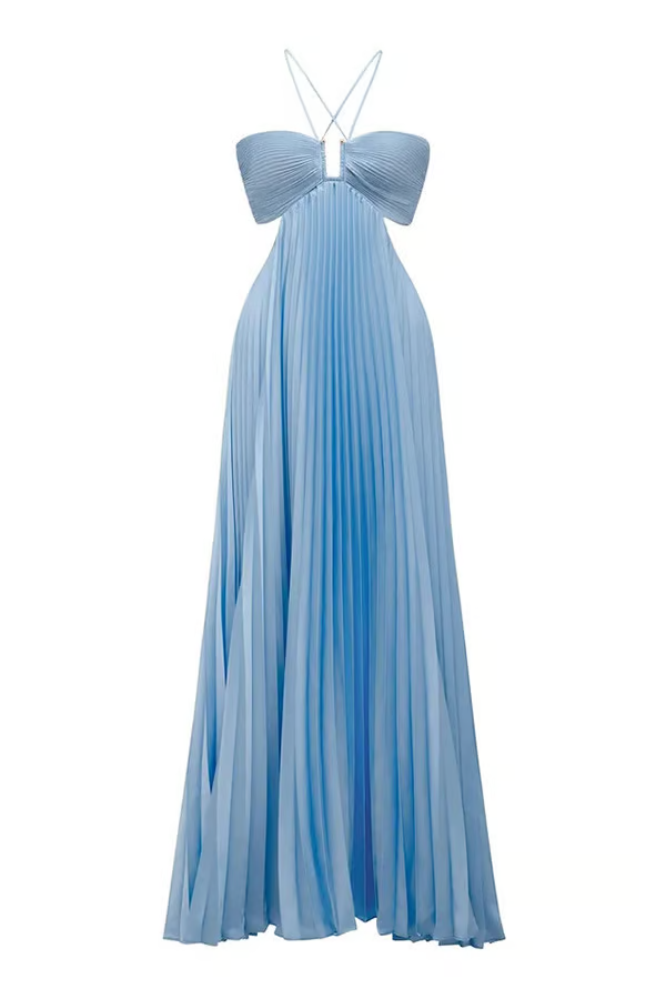 Vestido largo de cuello halter para bodas nocturnas