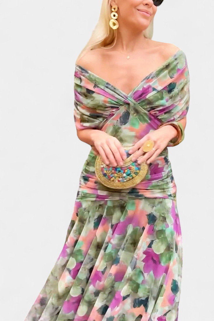 Long Floral Maxi Dress with V-Neck