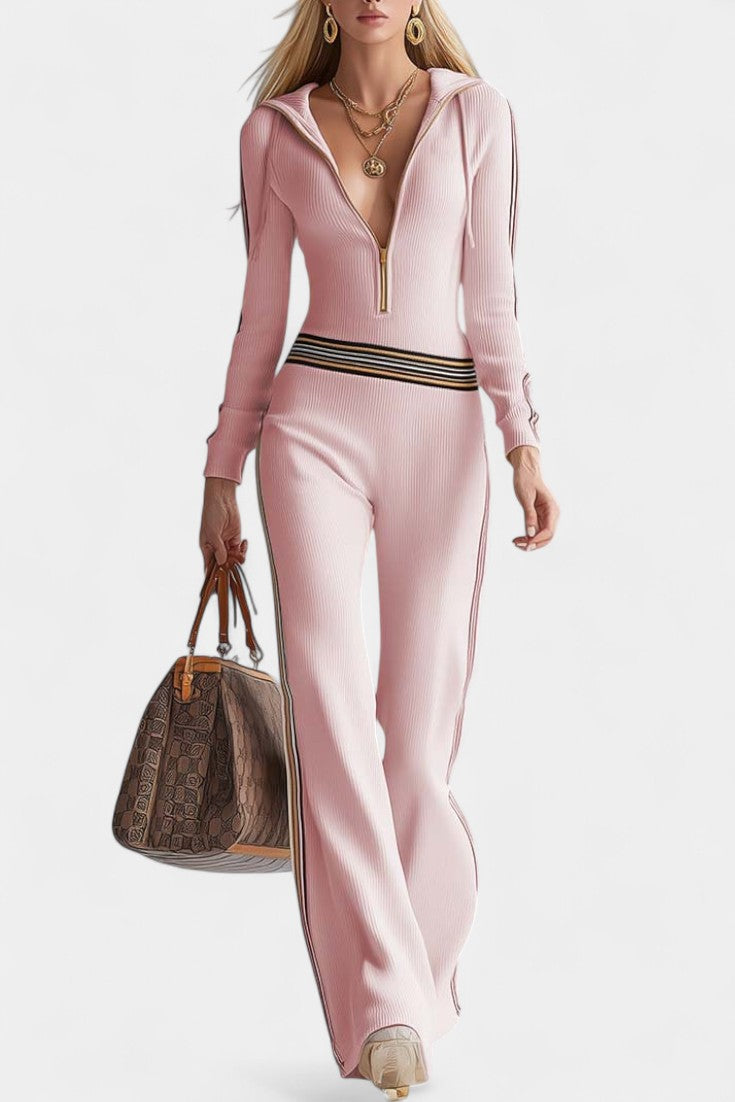 Angélise | Contrast Striped Hooded Knit Jumpsuit