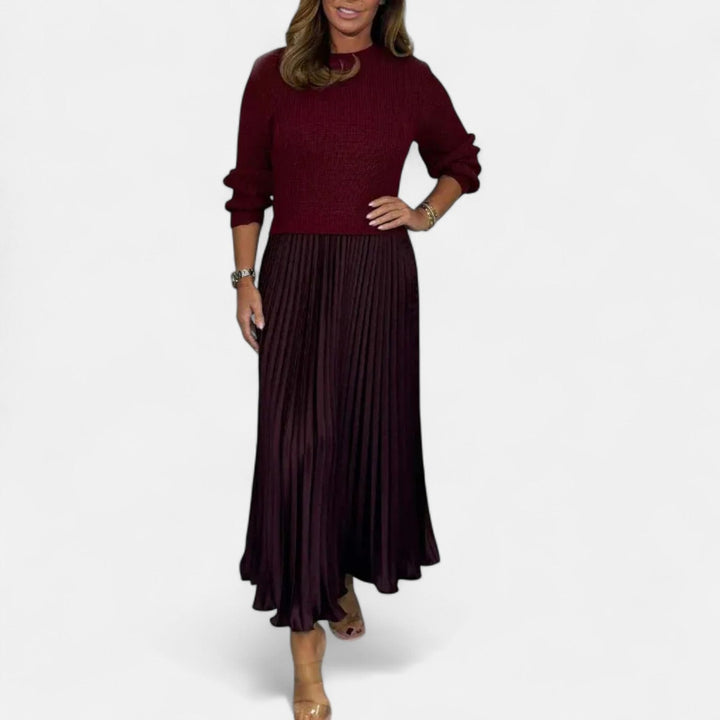 Vestido maxi plisado de suéter