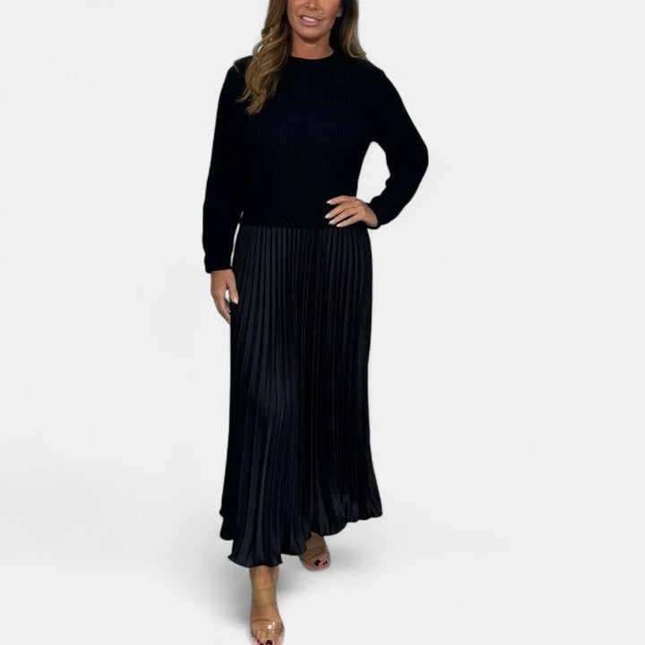 Vestido maxi plisado de suéter