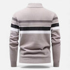 Maglione da uomo spesso a righe con mezza cerniera a maglia