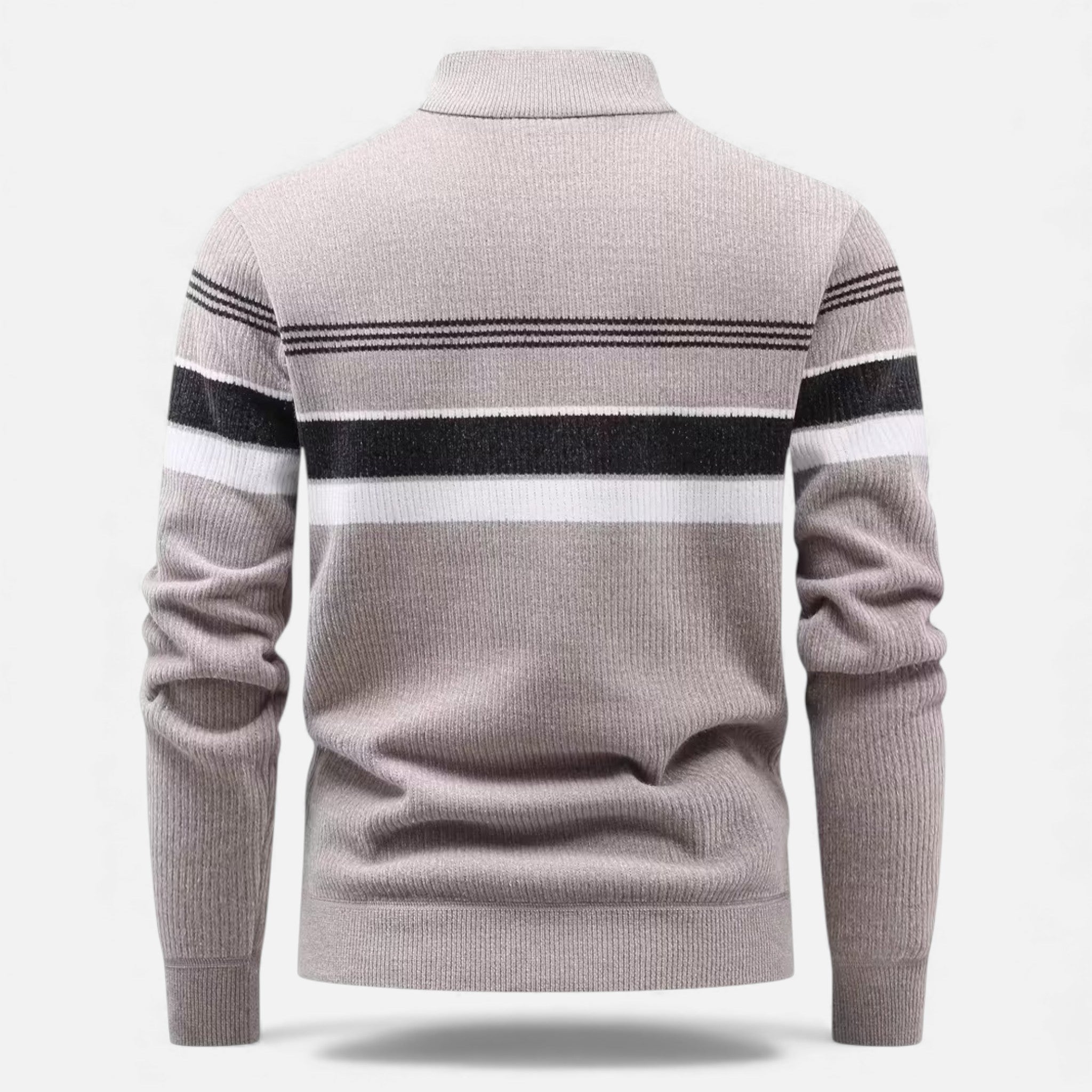 Maglione da uomo spesso a righe con mezza cerniera a maglia