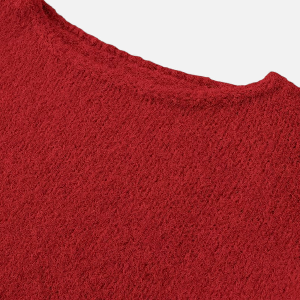 Maglione invernale lavorato a maglia donna con spalle scoperte